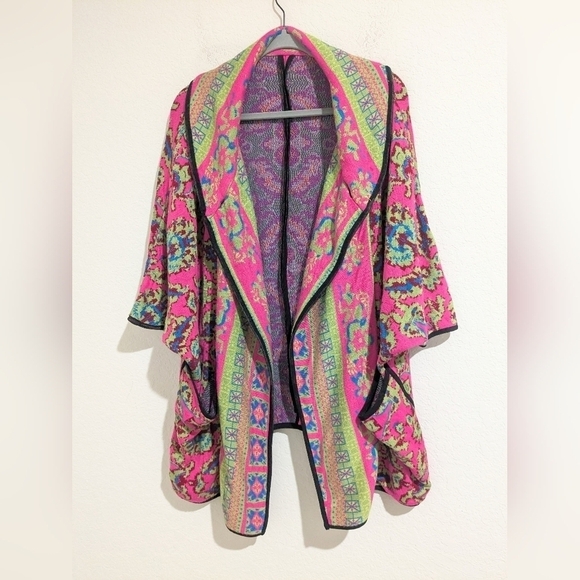 Anthropologie Freeway Colorful Oversized Sweater Cardigan Cape Maximalist Retro - Picture 3 of 14